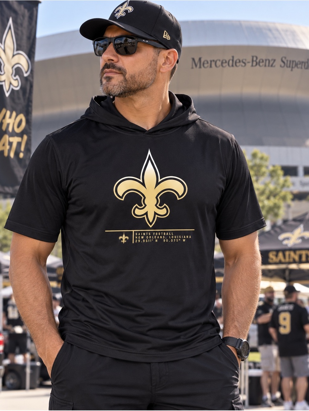 NFL Team Apparel New Orleans Saints Men's Short Sleeve Hooded T-Shirt Black L